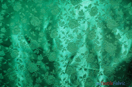 Satin Jacquard | Satin Flower Brocade | 60" Wide | Sold by the Continuous Yard | Fabric mytextilefabric Yards Hunter Green 