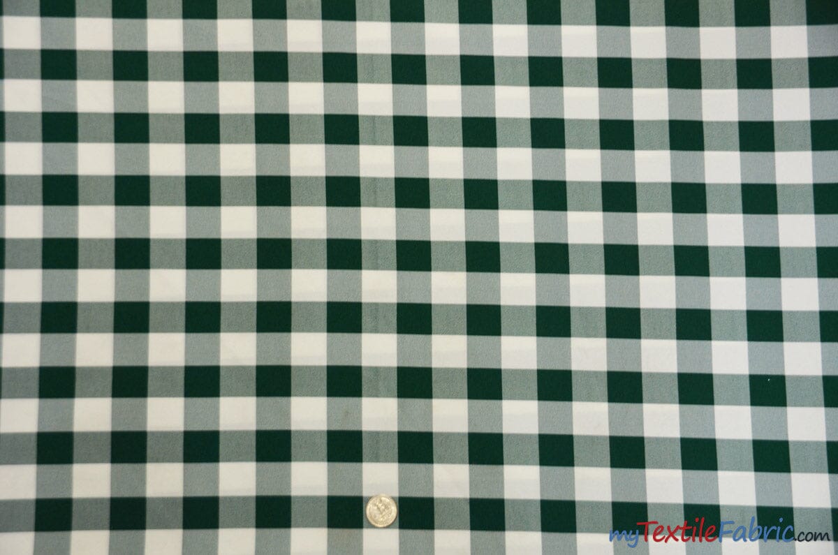 Gingham Checkered Fabric | Polyester Picnic Checkers | 1" x 1" | 60" Wide | Tablecloths, Curtains, Drapery, Events, Apparel | Fabric mytextilefabric Yards Hunter Green White 