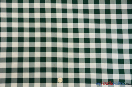 Gingham Checkered Fabric | Polyester Picnic Checkers | 1" x 1" | 60" Wide | Tablecloths, Curtains, Drapery, Events, Apparel | Fabric mytextilefabric Yards Hunter Green White 