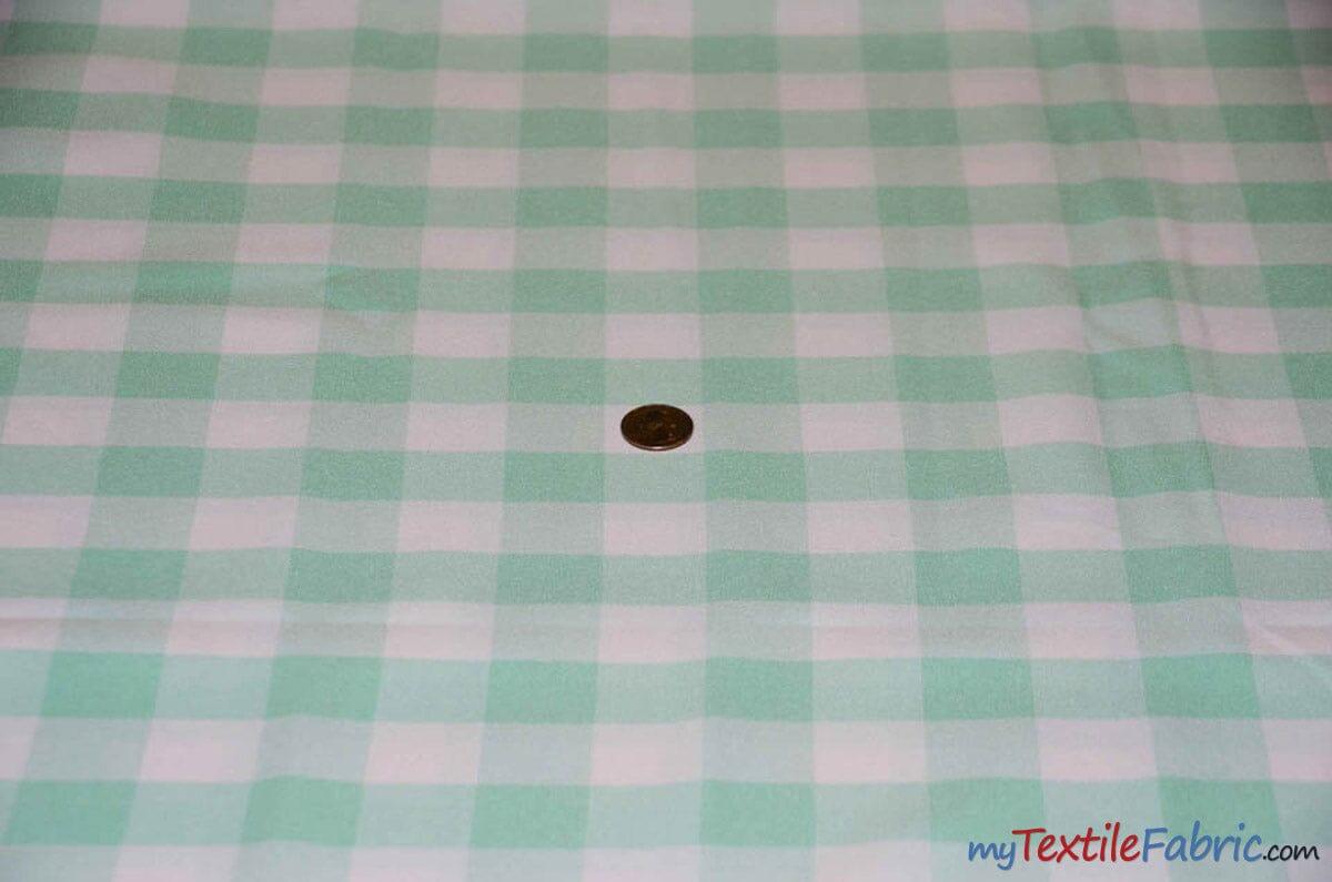 Gingham Checkered Fabric | Polyester Picnic Checkers | 1" x 1" | 60" Wide | Tablecloths, Curtains, Drapery, Events, Apparel | Fabric mytextilefabric Yards Ice Mint White 