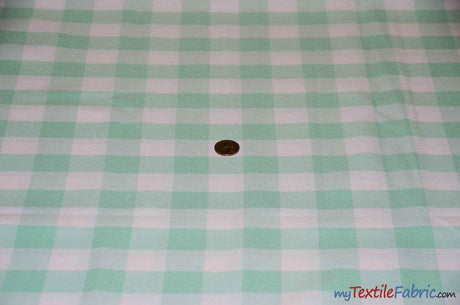 Gingham Checkered Fabric | Polyester Picnic Checkers | 1" x 1" | 60" Wide | Tablecloths, Curtains, Drapery, Events, Apparel | Fabric mytextilefabric Yards Ice Mint White 