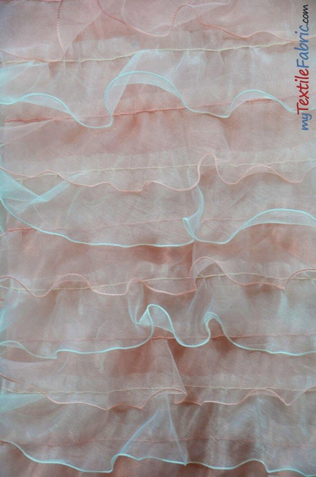 Organza Ruffled Mesh Fabric | Layered Ruffle Mesh Fabric | 57" Wide | Multiple Colors | Fabric mytextilefabric Yards Ivory Pink 