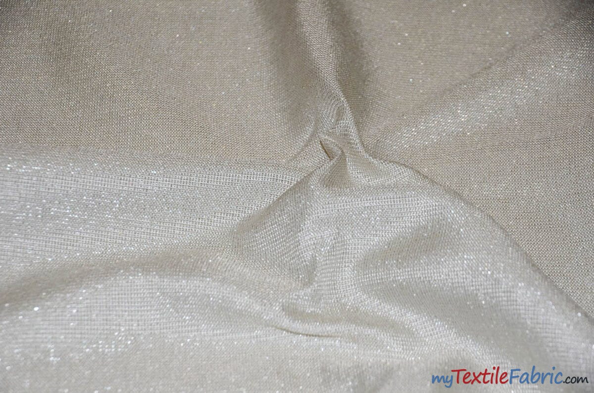 Metallic Vintage Linen Fabric | Imitation Burlap with Metallic Foil | 60" Wide | Washable Burlap Fabric for Decor | Fabric mytextilefabric Yards Ivory Silver 