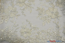 Load image into Gallery viewer, Edith Embroidery Fabric | Bridal Lace Design with Sequins | 52&quot; Wide | Multiple Colors | Fabric mytextilefabric Yards Ivory Silver 