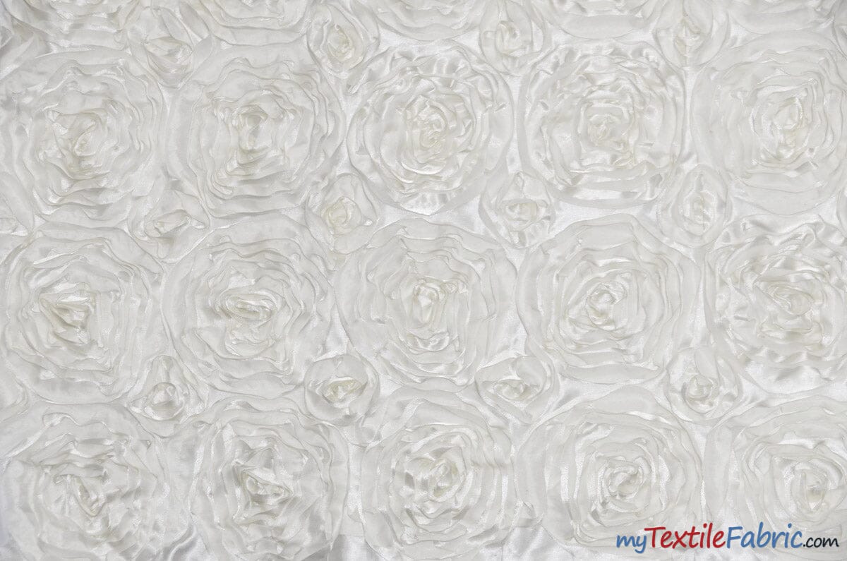 Rosette Satin Fabric | Wedding Satin Fabric | 54" Wide | 3d Satin Floral Embroidery | Multiple Colors | Sample Swatch| Fabric mytextilefabric Sample Swatches Ivory (off-white) 