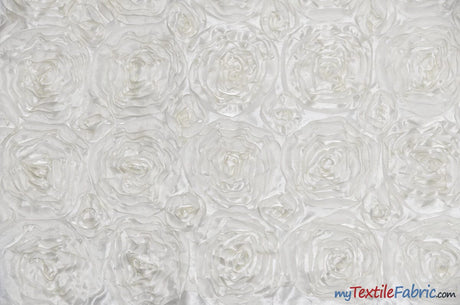 Rosette Satin Fabric | Wedding Satin Fabric | 54" Wide | 3d Satin Floral Embroidery | Multiple Colors | Sample Swatch| Fabric mytextilefabric Sample Swatches Ivory (off-white) 