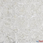 Load image into Gallery viewer, Rosette Satin Fabric | Wedding Satin Fabric | 54&quot; Wide | 3d Satin Floral Embroidery | Multiple Colors | Sample Swatch| Fabric mytextilefabric Sample Swatches Ivory (off-white) 
