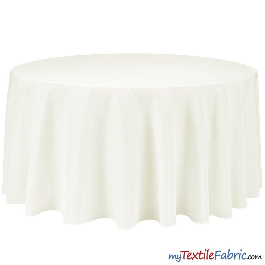 132" Round Polyester Seamless Tablecloth | Sold by Single Piece or Wholesale Box | Fabric mytextilefabric By Piece Ivory 