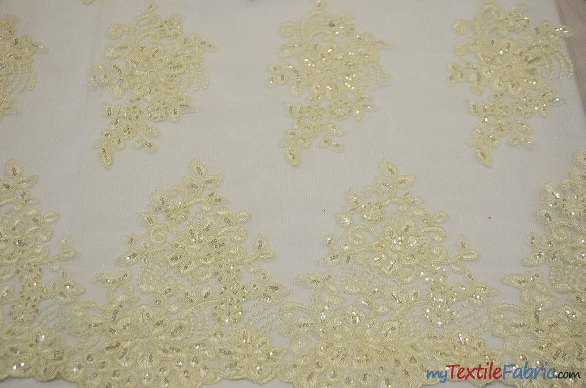 Camilla Embroidery Fabric | Bridal Lace Design YX 1098 | 52" Wide | Fabric mytextilefabric Yards Ivory 