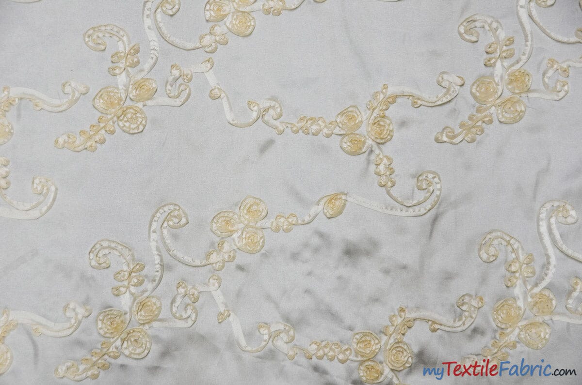 Ribbon Taffeta Fabric | Ribbon Cord Taffeta Embroidery | 54" Wide | Multiple Colors | Fabric mytextilefabric Yards Ivory 