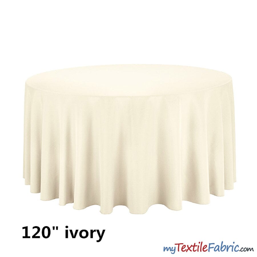 120" Round Polyester Seamless Tablecloth | Sold by Single Piece or Wholesale Box | Fabric mytextilefabric By Piece Ivory 