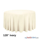 120" Round Polyester Seamless Tablecloth | Sold by Single Piece or Wholesale Box | Fabric mytextilefabric By Piece Ivory 
