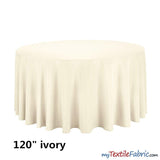 120" Round Polyester Seamless Tablecloth | Sold by Single Piece or Wholesale Box | Fabric mytextilefabric By Piece Ivory 