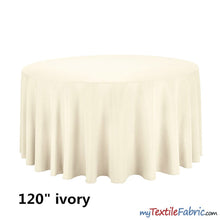 Load image into Gallery viewer, 120&quot; Round Polyester Seamless Tablecloth | Sold by Single Piece or Wholesale Box | Fabric mytextilefabric By Piece Ivory 