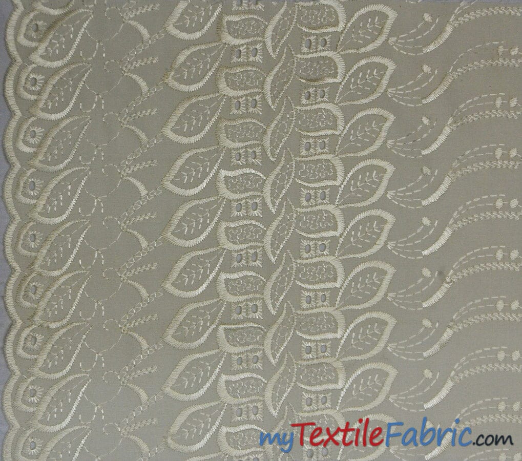 Polyester Cotton Eyelet Embroidery | One Side Scallop | 45" Wide | Multiple Colors | Fabric mytextilefabric Yards Ivory 