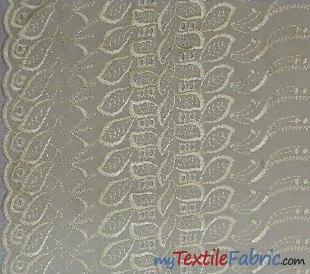 Polyester Cotton Eyelet Embroidery | One Side Scallop | 45" Wide | Multiple Colors | Fabric mytextilefabric Yards Ivory 