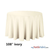 108" Round Polyester Seamless Tablecloth | Sold by Single Piece or Wholesale Box | Fabric mytextilefabric By Piece Ivory 