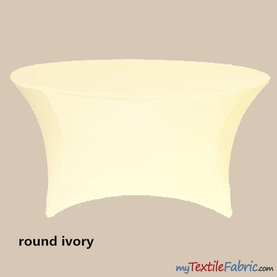 5ft Diameter Round Spandex Tablecloth - fits 60" Diameter Tables | Sold by the Piece or Wholesale Box | Fabric mytextilefabric By Piece Ivory 