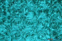 Load image into Gallery viewer, Rosette Satin Fabric | Wedding Satin Fabric | 54&quot; Wide | 3d Satin Floral Embroidery | Multiple Colors | Continuous Yards | Fabric mytextilefabric Yards Jade 