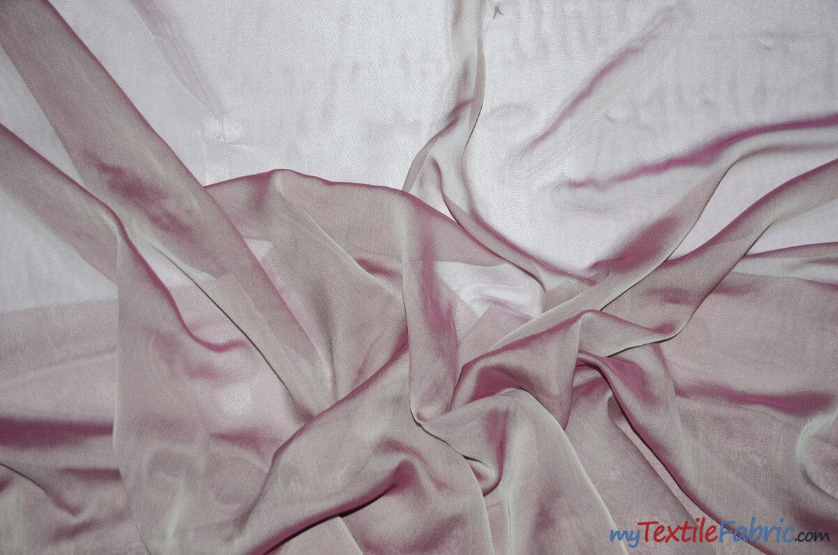 Two Tone Chiffon Fabric | Iridescent Chiffon Fabric | 60" Wide | Clean Edge | Multiple Colors | Sample Swatches | Fabric mytextilefabric Sample Swatches Khaki Fuchsia 