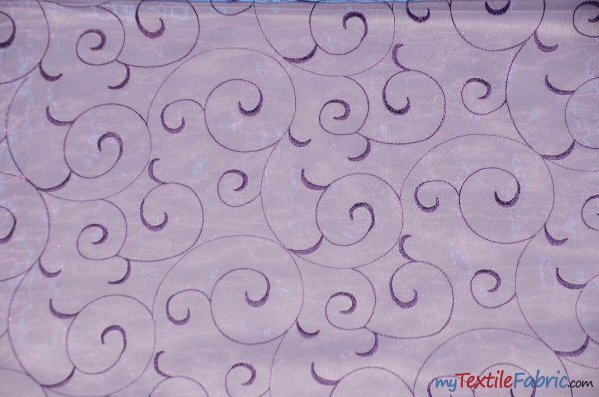 Swirl Organza Fabric | Embroidered Swirl Sheer | 54" Wide | Multiple Colors | Fabric mytextilefabric Yards Lavender 