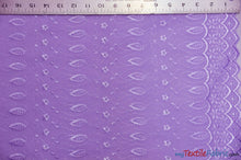 Load image into Gallery viewer, Polyester Cotton Eyelet Embroidery | Double Sided Border | 45&quot; Wide | Multiple Colors | Fabric mytextilefabric Yards Lavender 