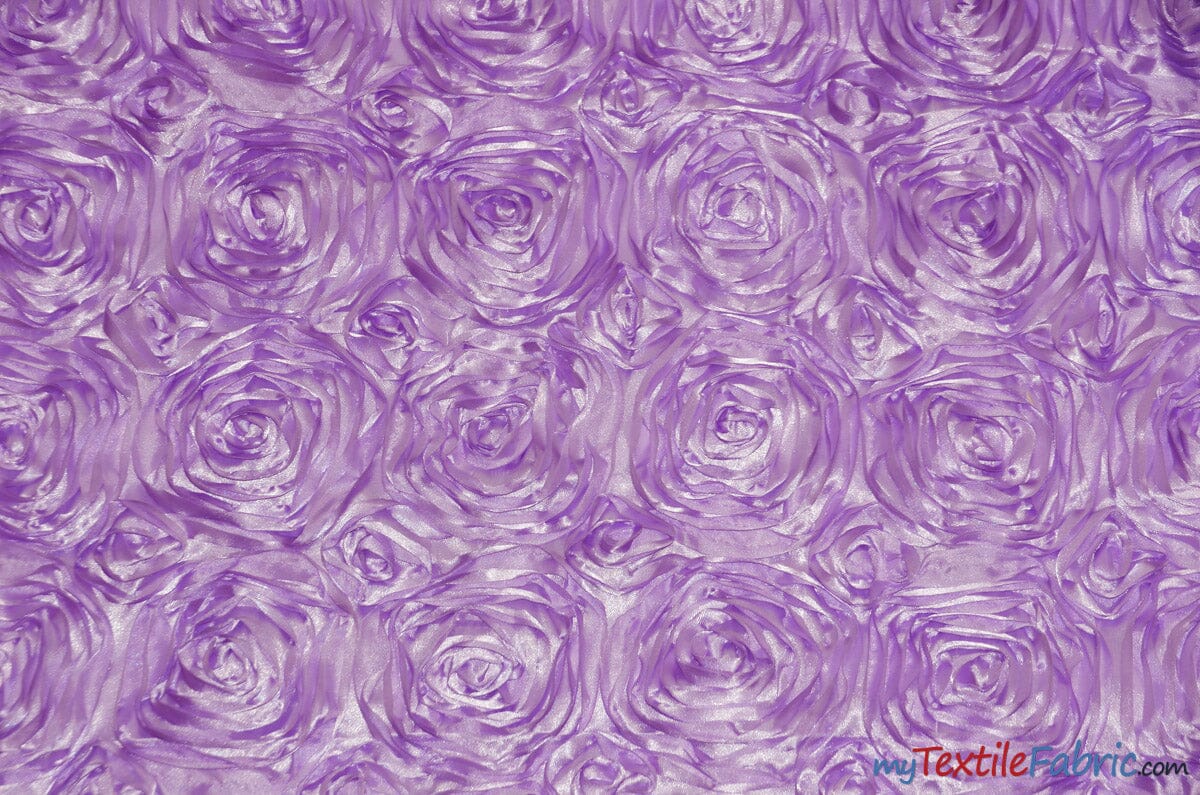 Rosette Satin Fabric | Wedding Satin Fabric | 54" Wide | 3d Satin Floral Embroidery | Multiple Colors | Wholesale Bolt | Fabric mytextilefabric Bolts Lavender 