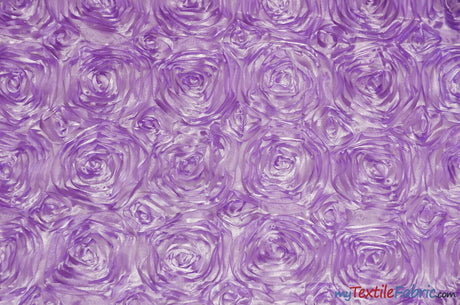 Rosette Satin Fabric | Wedding Satin Fabric | 54" Wide | 3d Satin Floral Embroidery | Multiple Colors | Wholesale Bolt | Fabric mytextilefabric Bolts Lavender 