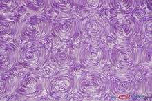 Load image into Gallery viewer, Rosette Satin Fabric | Wedding Satin Fabric | 54&quot; Wide | 3d Satin Floral Embroidery | Multiple Colors | Wholesale Bolt | Fabric mytextilefabric Bolts Lavender 
