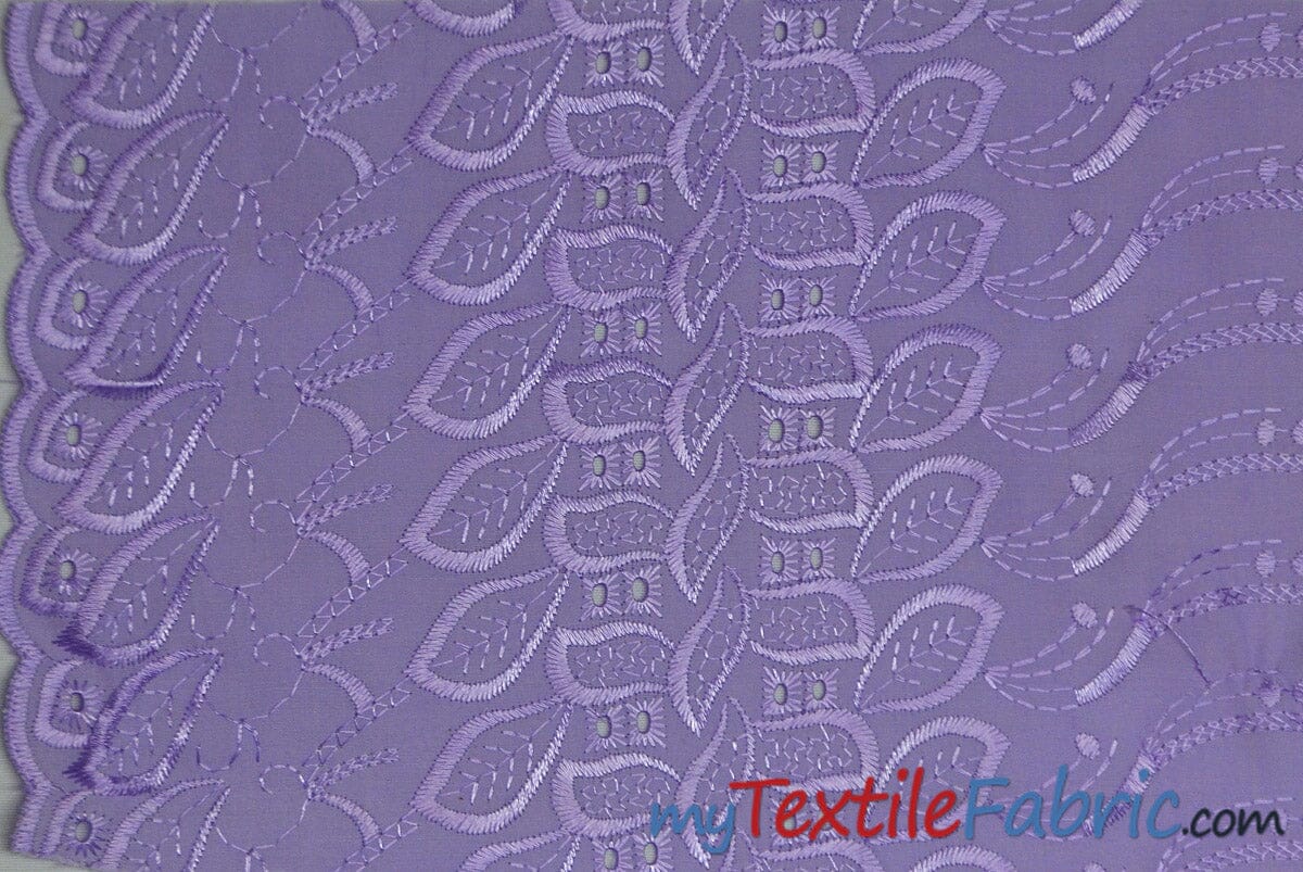Polyester Cotton Eyelet Embroidery | One Side Scallop | 45" Wide | Multiple Colors | Fabric mytextilefabric Yards Lavender 