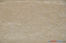 Load image into Gallery viewer, Swirl Organza Fabric | Embroidered Swirl Sheer | 54&quot; Wide | Multiple Colors | Fabric mytextilefabric Yards Light Gold 