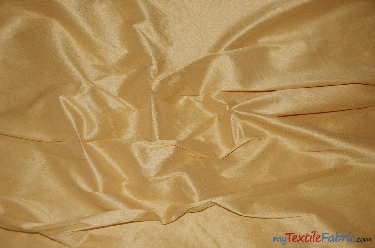 Polyester Silk Fabric | Faux Silk | Polyester Dupioni Fabric | Continuous Yards | 54" Wide | Multiple Colors | Fabric mytextilefabric Yards Light Gold 