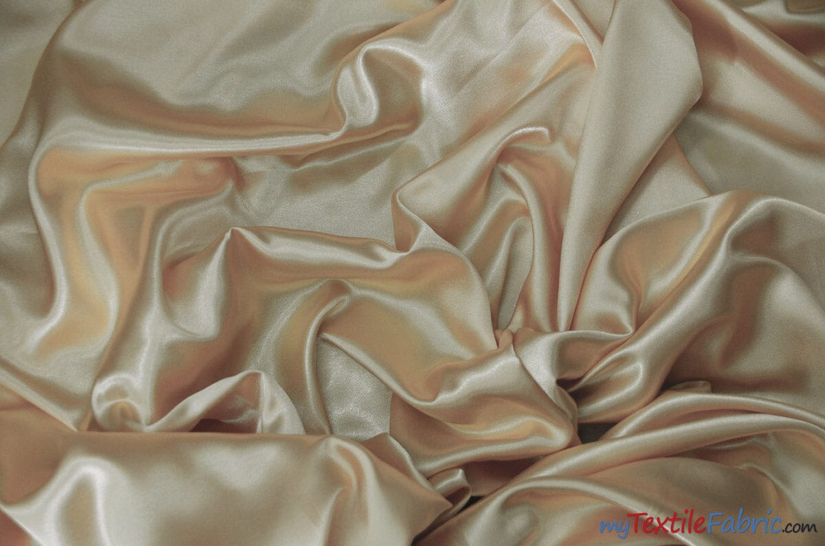 Silky Soft Medium Satin Fabric | Lightweight Event Drapery Satin | 60" Wide | Economic Satin by the Wholesale Bolt | Fabric mytextilefabric Bolts Light Gold 0021 