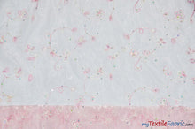 Load image into Gallery viewer, Dahlia Organza Embroidery Fabric | Embroidered Floral Sheer with Sequins Embellishment | 54&quot; Wide | Multiple Colors | Fabric mytextilefabric Yards Light Pink 