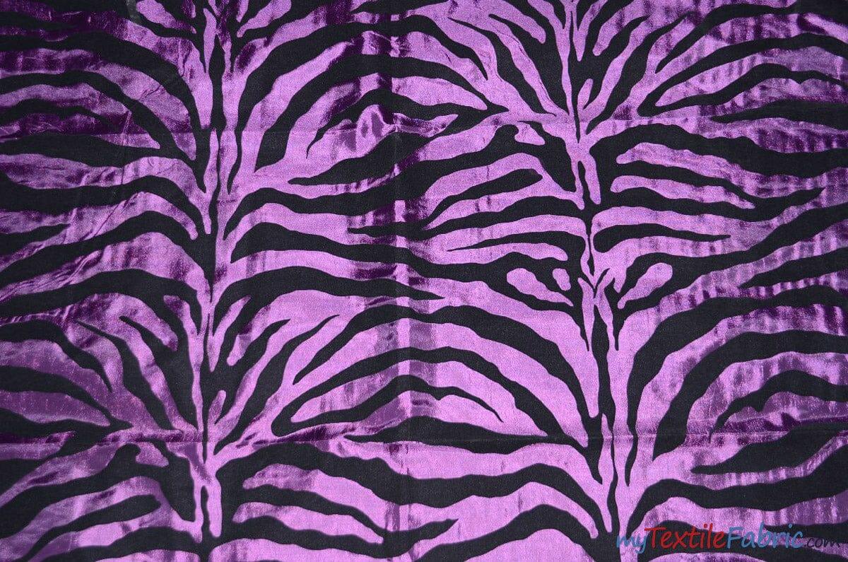 Zebra Flocking Taffeta | Flocking Velvet Zebra on Taffeta Fabric | 60" Wide | Curtains, Apparel, Cosplay, Costume, Decor | Fabric mytextilefabric Yards Light Plum Zebra 