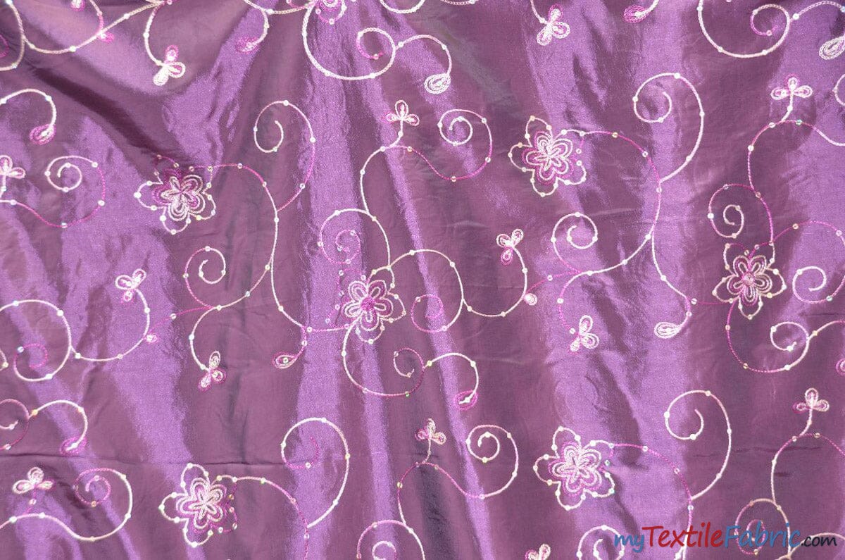 Aurora Taffeta Embroidery | Embroidered Floral Taffeta | 54" Wide | Multiple Colors | Fabric mytextilefabric Yards Light Plum 