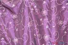 Load image into Gallery viewer, Aurora Taffeta Embroidery | Embroidered Floral Taffeta | 54&quot; Wide | Multiple Colors | Fabric mytextilefabric Yards Light Plum 
