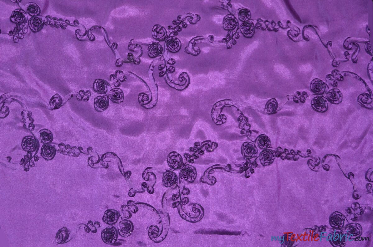 Ribbon Taffeta Fabric | Ribbon Cord Taffeta Embroidery | 54" Wide | Multiple Colors | Fabric mytextilefabric Yards Light Plum 