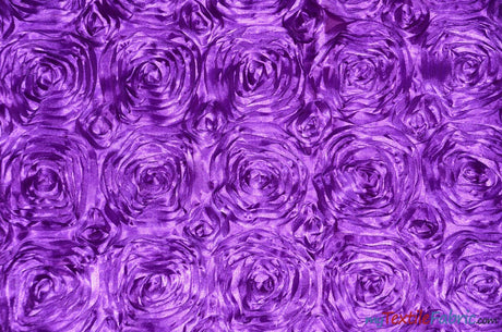 Rosette Satin Fabric | Wedding Satin Fabric | 54" Wide | 3d Satin Floral Embroidery | Multiple Colors | Wholesale Bolt | Fabric mytextilefabric Bolts Light Purple 