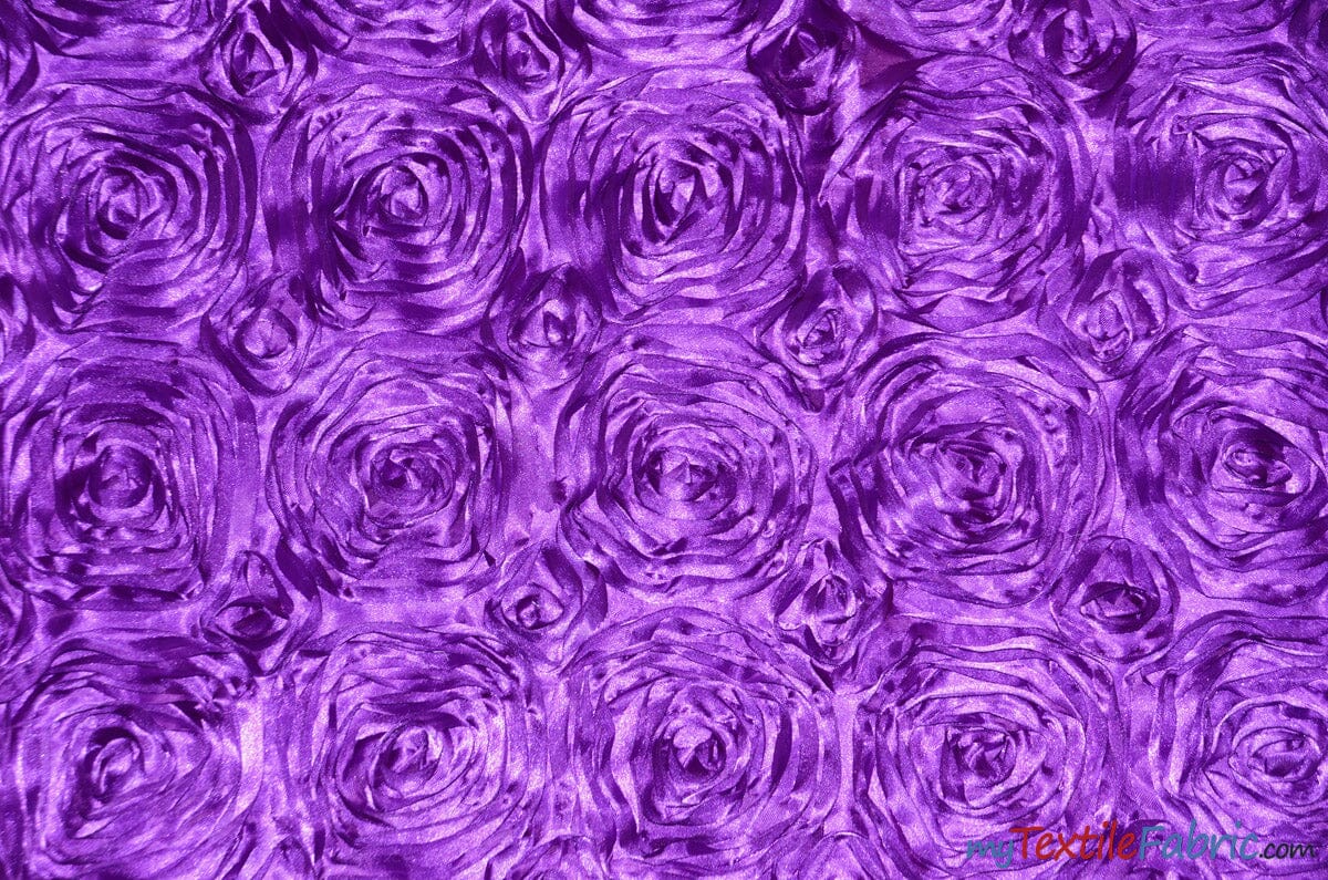 Rosette Satin Fabric | Wedding Satin Fabric | 54" Wide | 3d Satin Floral Embroidery | Multiple Colors | Continuous Yards | Fabric mytextilefabric Yards Light Purple 