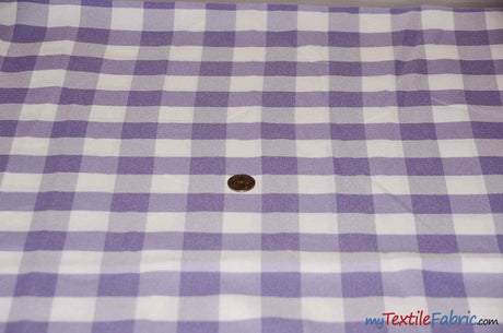 Gingham Checkered Fabric | Polyester Picnic Checkers | 1" x 1" | 60" Wide | Tablecloths, Curtains, Drapery, Events, Apparel | Fabric mytextilefabric Yards Lilac White 