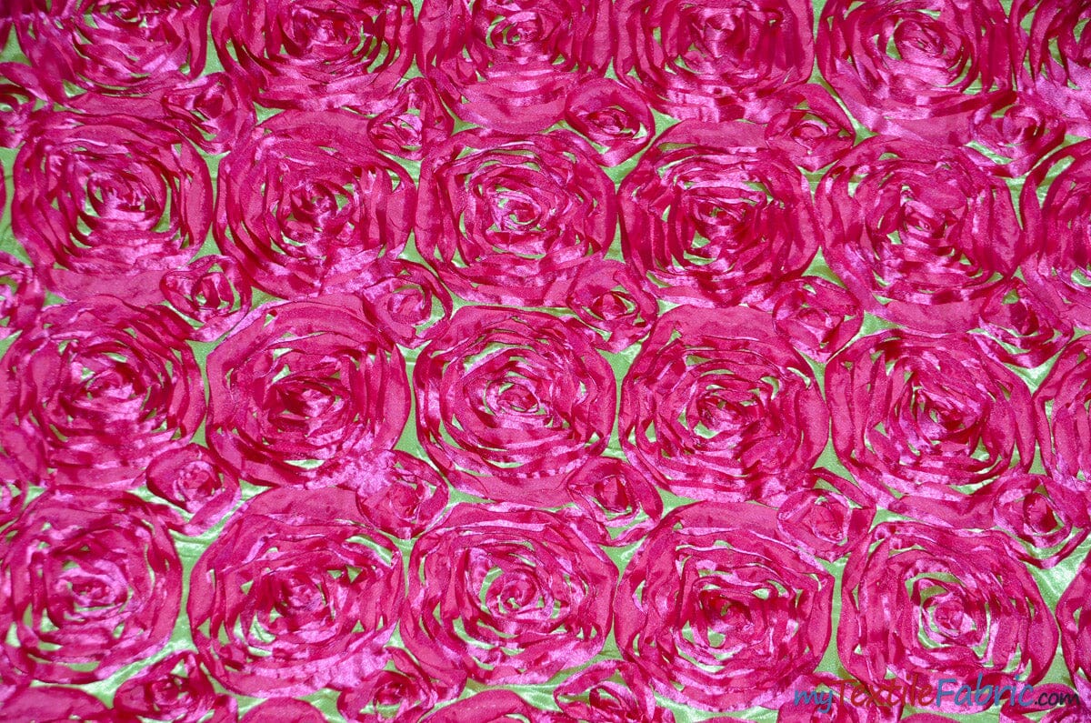 Rosette Satin Fabric | Wedding Satin Fabric | 54" Wide | 3d Satin Floral Embroidery | Multiple Colors | Sample Swatch| Fabric mytextilefabric Sample Swatches Lime Fuchsia 