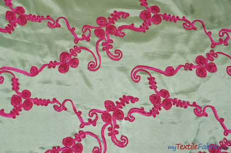 Ribbon Taffeta Fabric | Ribbon Cord Taffeta Embroidery | 54" Wide | Multiple Colors | Fabric mytextilefabric Yards Lime Fuchsia 