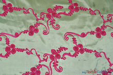 Load image into Gallery viewer, Ribbon Taffeta Fabric | Ribbon Cord Taffeta Embroidery | 54&quot; Wide | Multiple Colors | Fabric mytextilefabric Yards Lime Fuchsia 