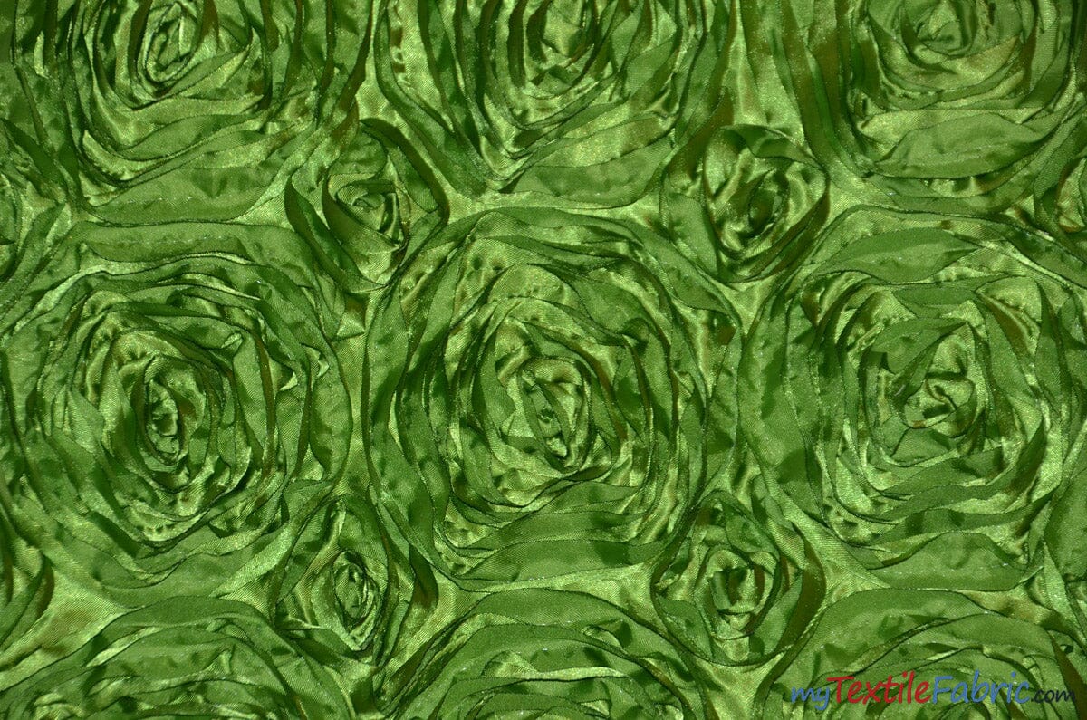 Rosette Satin Fabric | Wedding Satin Fabric | 54" Wide | 3d Satin Floral Embroidery | Multiple Colors | Wholesale Bolt | Fabric mytextilefabric Bolts Lime 