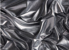 Load image into Gallery viewer, Soft Liquid Lame Stretch Fabric | 40&quot; Cuttable | Costume, Clothing, Crafts, Decor, Scarfs | Multiple Colors | Fabric mytextilefabric 3&quot;x3&quot; Sample Swatch Black Silver 