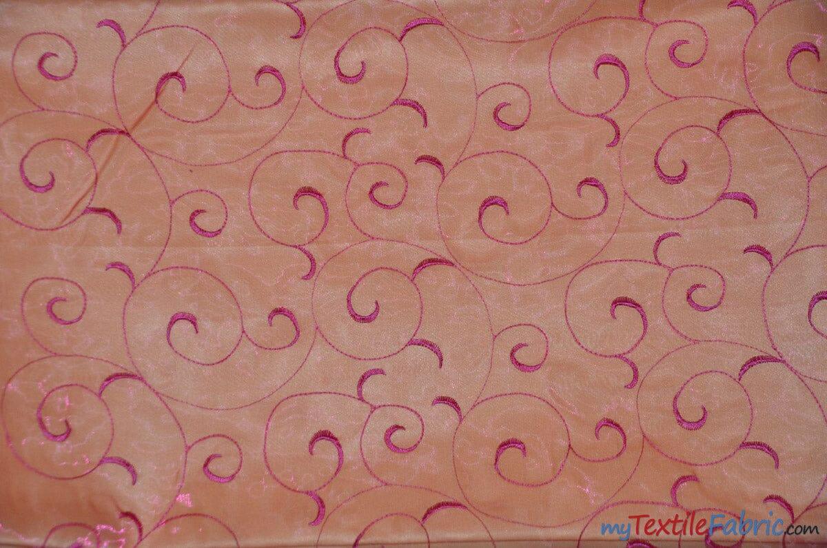 Swirl Organza Fabric | Embroidered Swirl Sheer | 54" Wide | Multiple Colors | Fabric mytextilefabric Yards Magenta Gold 