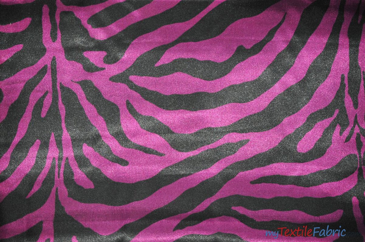 Animal Zebra Satin Fabric | Soft Satin Zebra Charmeuse Fabric | 60" Wide | Multiple Colors | Fabric mytextilefabric Yards Magenta Zebra 