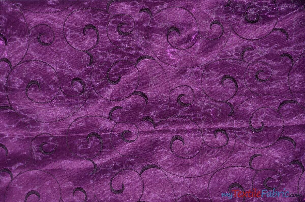 Swirl Organza Fabric | Embroidered Swirl Sheer | 54" Wide | Multiple Colors | Fabric mytextilefabric Yards Magenta 