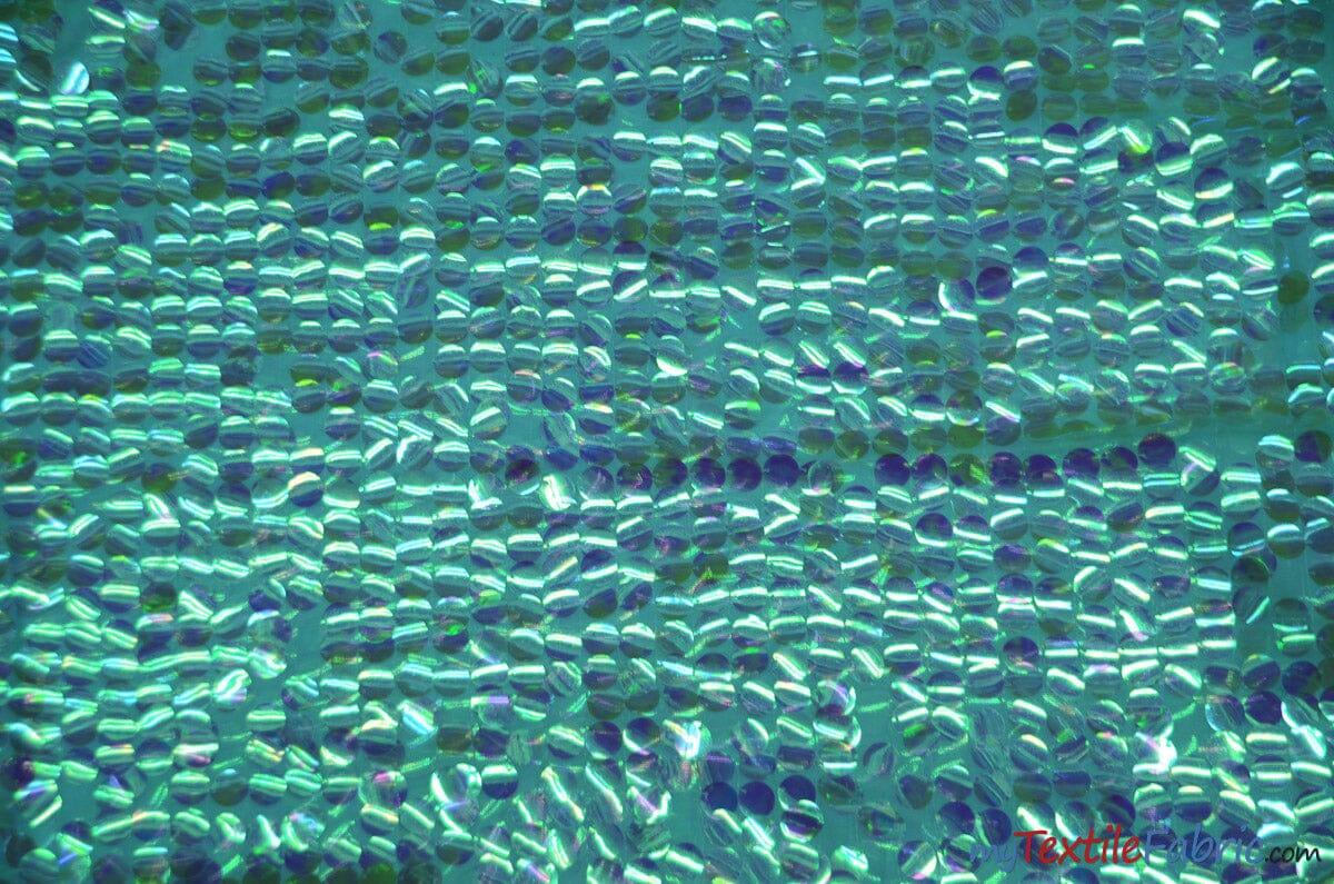 Fish Scale Paillette Sequins Fabric | 9mm Sequins Fabric | 52" Wide | Multiple Colors | Fabric mytextilefabric Yards Iridescent Mint 